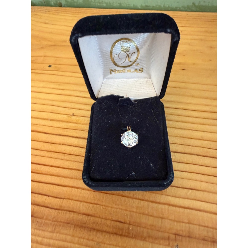 Nikolas Round Pendant, Multicut Cubic Zirconia, Gold-Tone Setting- Shiny New